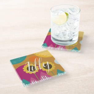 Cute Sunflowers Shapes Colourful Glass Coaster