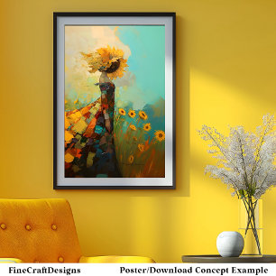 Cute Sunny Sunflower Female With Sunflowers C1R Poster