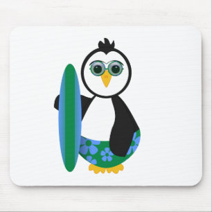 Cute Sunny Surfer Penguin Mouse Pad
