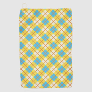 Cute Sunny Yellow and Blue Argyle Pattern Golf Towel