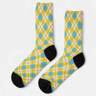Cute Sunny Yellow and Blue Argyle Pattern Socks