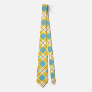 Cute Sunny Yellow and Blue Argyle Pattern Tie