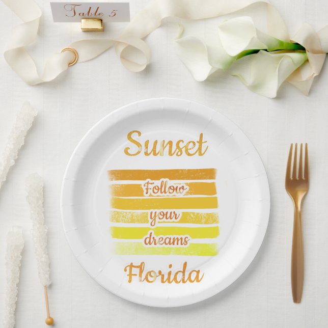 Cute Sunset in Florida   Paper Plate (Wedding)
