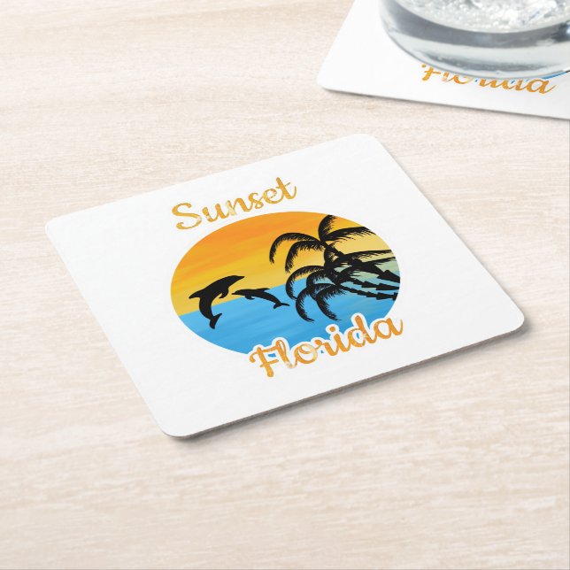 Cute Sunset in Florida  Square Paper Coaster (Angled)