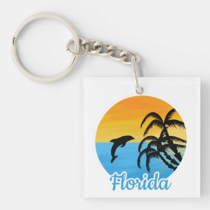 Cute Sunset in Florida with a dolphin  Key Ring