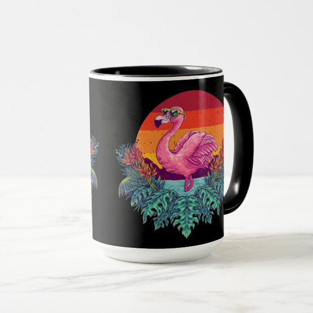 Cute Sunset PINK FLAMINGO   Mug (Front Right)