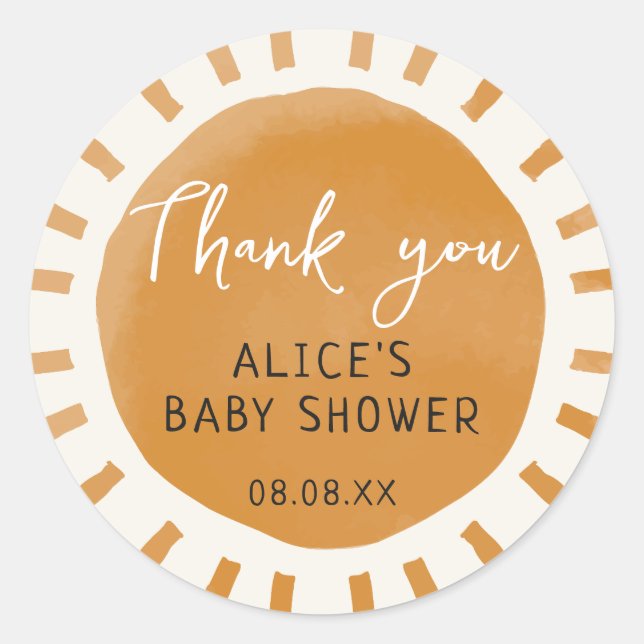 Cute Sunshine Boho Baby Shower Thank You Classic Round Sticker (Front)