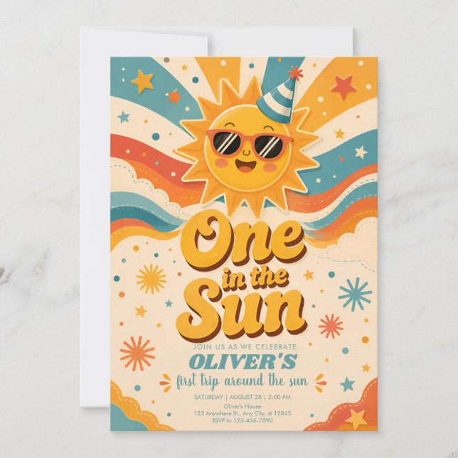 Cute Sunshine First Birthday Invite Summer Party (Front)