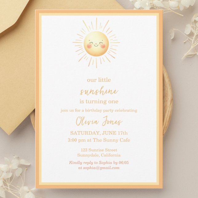 Cute Sunshine Orange and Yellow Boho 1st Birthday Invitation (Creator Uploaded)