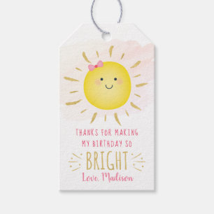 Cute Sunshine Pink & Gold Birthday Thank You Gift Tags