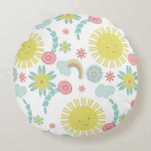 Cute Sunshine Rainbow Floral Throw Pillow