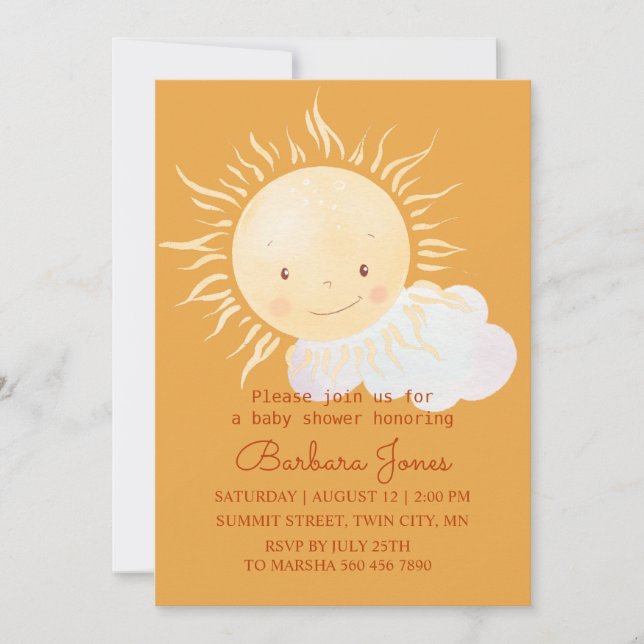 Cute Sunshine Theme Shower  Invitation (Front)