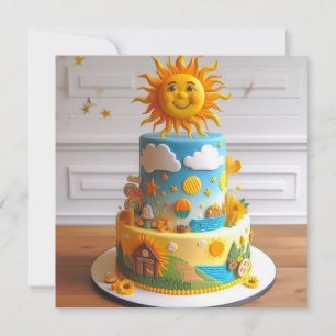CUTE SUNSHINE THEMED DECORATED BIRTHDAY CAKE CARD
