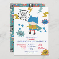 Cute super hero themed Children's Party Invitation