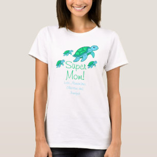 Cute "Super Mum" Tea Blue Sea Turtles Mother's T-Shirt