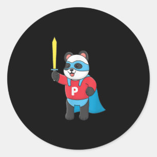Cute Super Panda Wearing A Mask And Holding Sword Classic Round Sticker