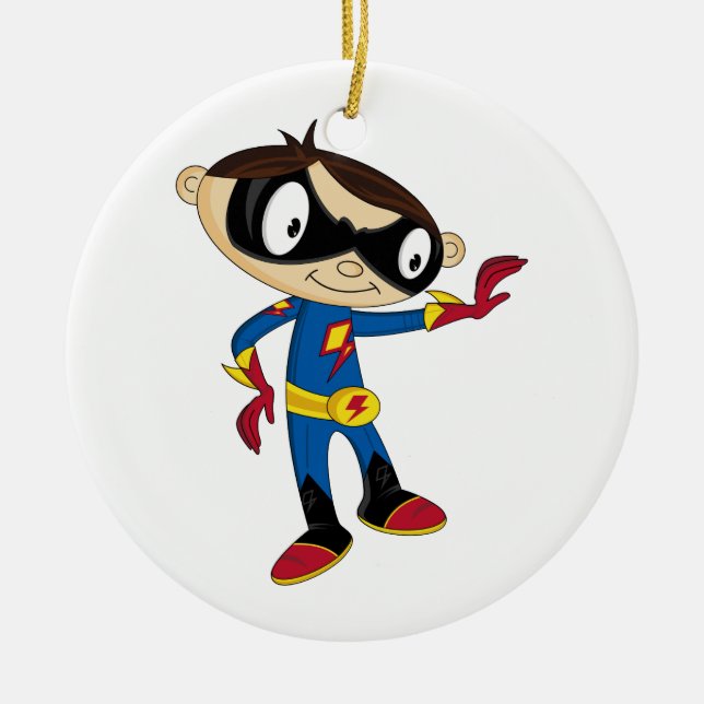 Cute Superhero Boy Ceramic Tree Decoration (Front)