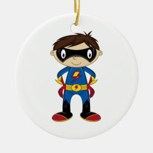 Cute Superhero Boy Ceramic Tree Decoration
