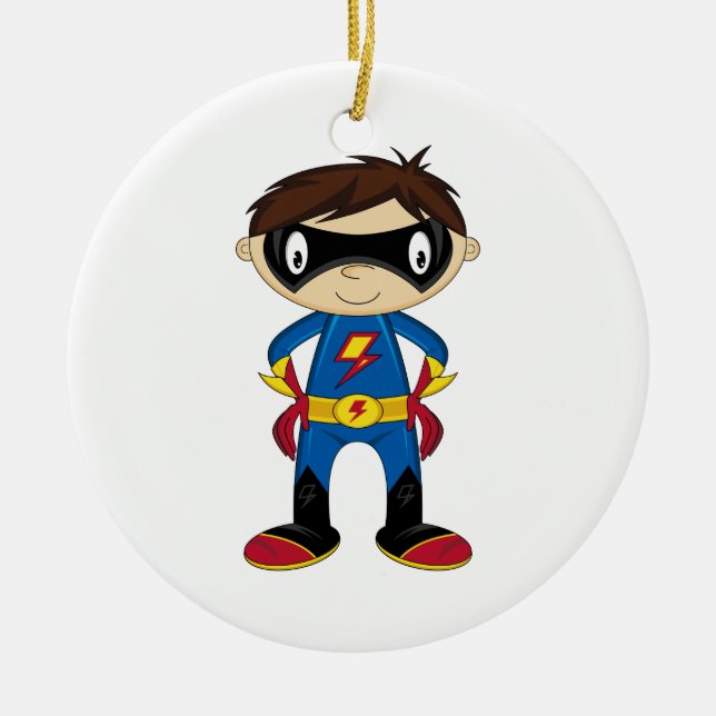 Cute Superhero Boy Ceramic Tree Decoration (Front)