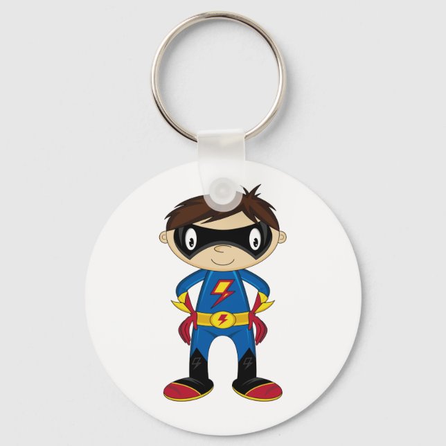 Cute Superhero Boy Key Ring (Front)