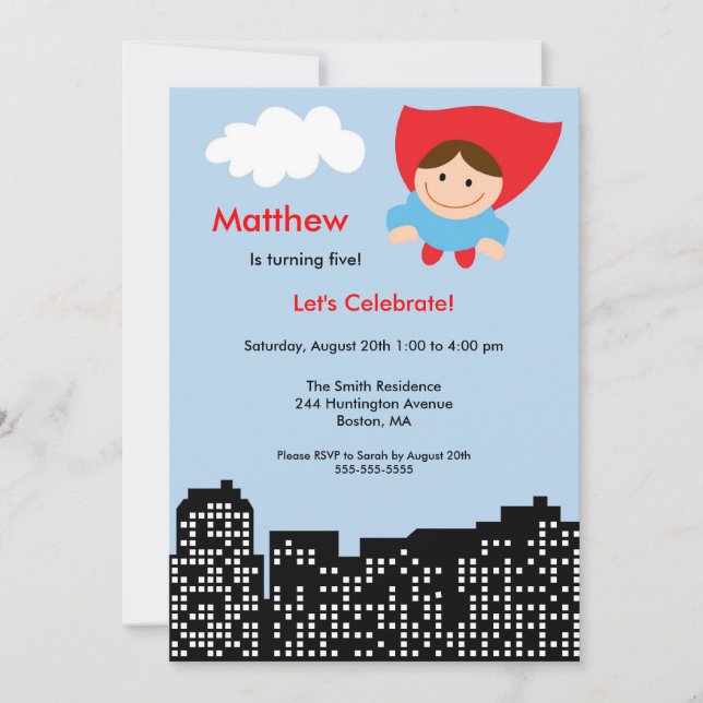 CUTE Superhero Boys Birthday Party Invitation (Front)