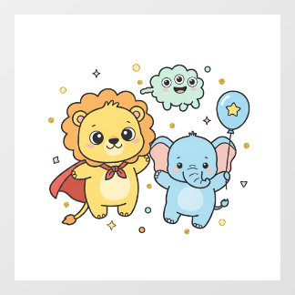 Cute Superhero Lion and Elephant Friends Cartoon
