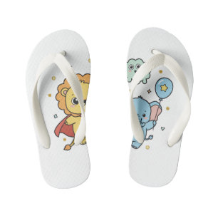 Cute Superhero Lion and Elephant Friends Cartoon Kid's Jandals