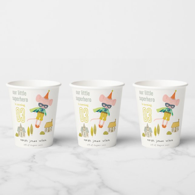 Cute Superhero Mouse Fun Kids Photo Birthday Paper Cups (Multi)