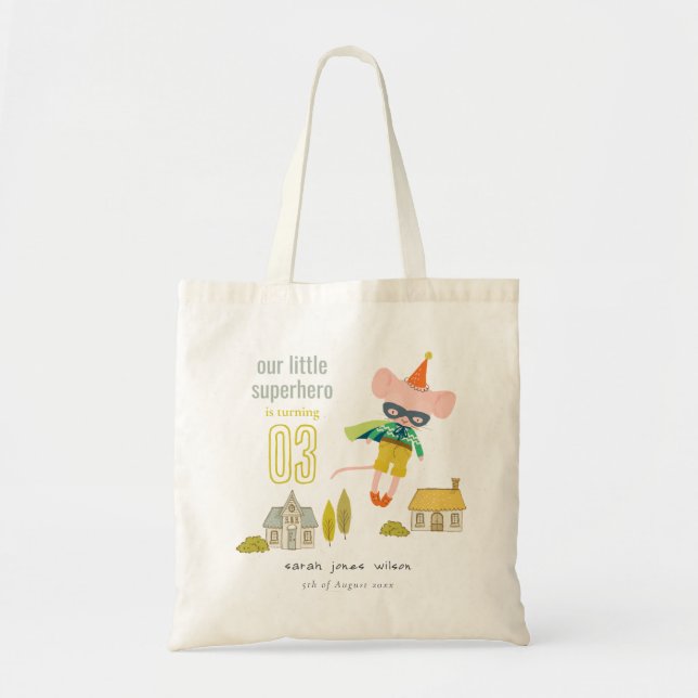 Cute Superhero Mouse Fun Kids Photo Birthday Tote Bag (Front)