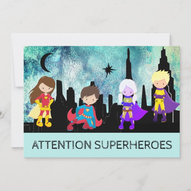 *~*  Cute SUPERHEROS Kids Birthday Party Invitation (Front)