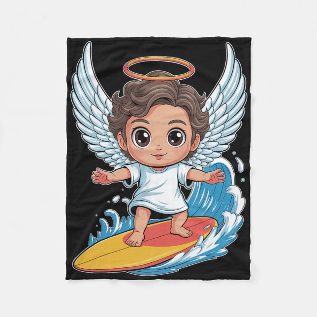 Cute Surfing Angel Chibi  Fleece Blanket (Front)