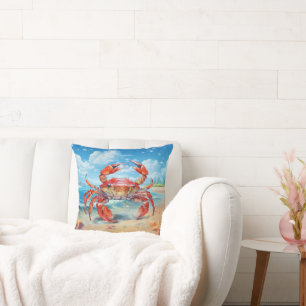 Cute surfing beach crab lovers cushion