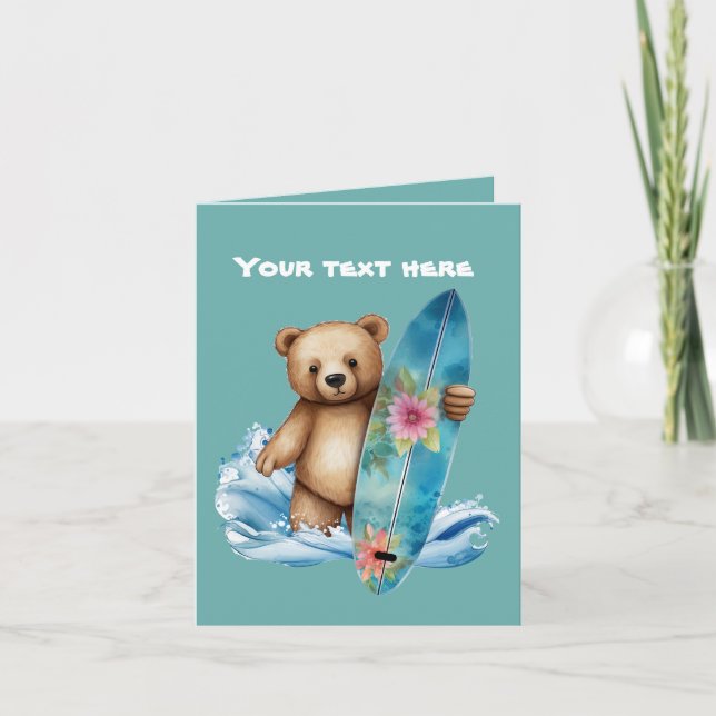 Cute surfing bear add text  card (Front)