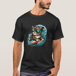 Cute Surfing Cat Lover Funny Cat Beach Summer Men T-Shirt
