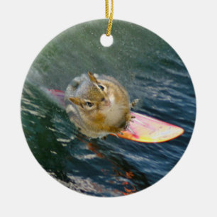 Cute Surfing Chipmunk Ceramic Tree Decoration