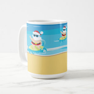 CUTE SURFING CHRISTMAS SANTA CLAUS COFFEE MUG