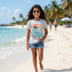 Cute Surfing Dinosaur Summer Time Vacation T-Shirt
