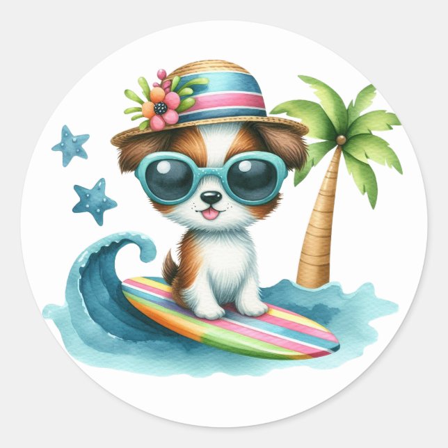 Cute Surfing Dog Stickers (Front)