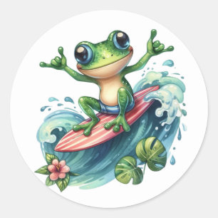 Cute Surfing Frog Stickers