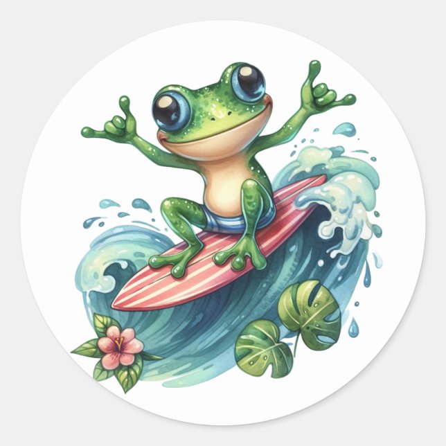 Cute Surfing Frog Stickers (Front)