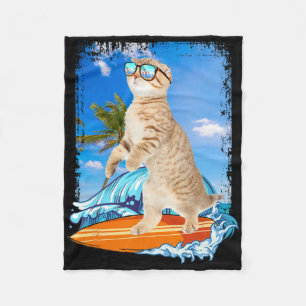 Cute Surfing Hawaiian Cat Lover Surfer Beach Summe Fleece Blanket
