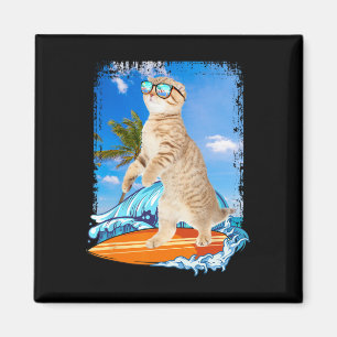 Cute Surfing Hawaiian Cat Lover Surfer Beach Summe Magnet