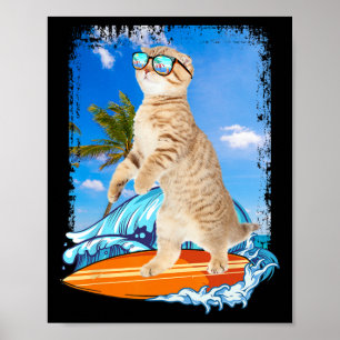 Cute Surfing Hawaiian Cat Lover Surfer Beach Summe Poster