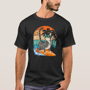 Cute Surfing Hawaiian Cat  Surfer Beach Summer Vac T-Shirt