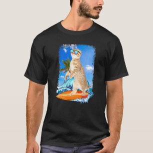 Cute Surfing Hawaiian Cat  Surfer Beach Summer Vac T-Shirt