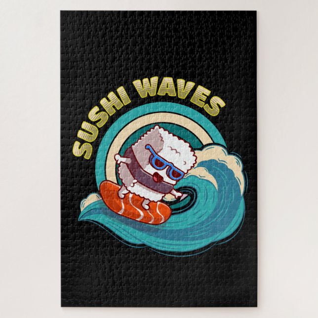 Cute surfing Kawaii Sushi Jigsaw Puzzle (Vertical)