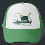 Cute Surfing Tabby Cat Trucker Hat<br><div class="desc">CHECK MEOWT! Have you ever seen a surfing cat?
 
 Check out this funny cat hat and check my shop for more matching items like mugs,  stickers and more. And of course more cat stuff too.
 
 Customise this with a name or other text.</div>