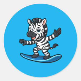 Cute Surfing Zebra Funny Animal Beach Summer Vibes Classic Round Sticker