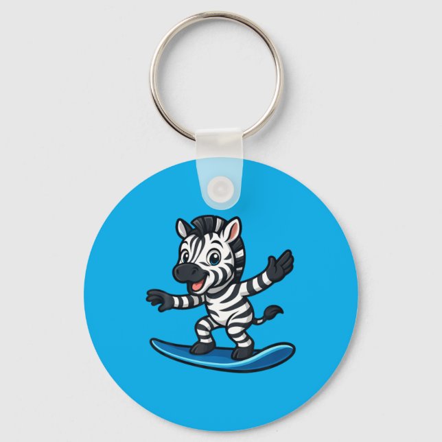 Cute Surfing Zebra Funny Animal Beach Summer Vibes Key Ring (Front)
