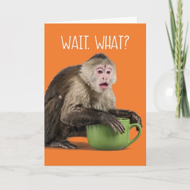 Cute Surprised Monkey Complimentary Birthday Age Card (Front)
